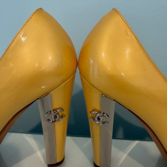 CHANEL Shoes - CHANEL Yellow and Silver High Heels